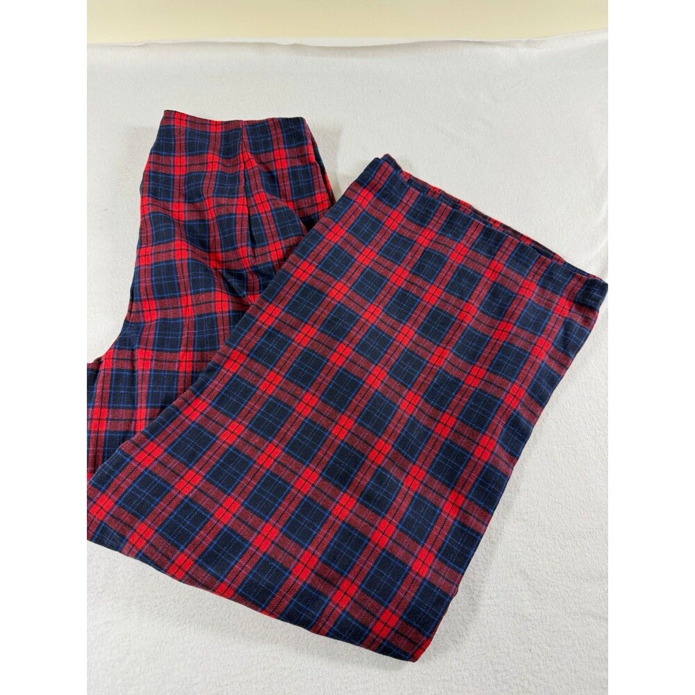 CIDER Womens Pants Size L Red Blue Plaid Flannel High Rise Wide Leg Pockets 542
